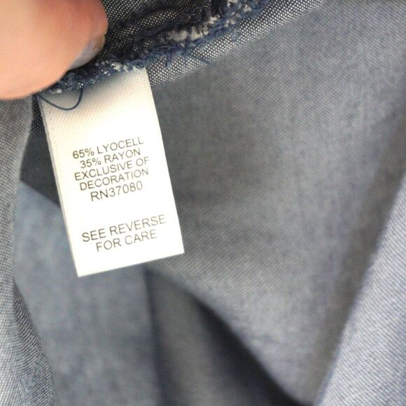 Cato Floral Embroidered Chambray Hi-Low Hem Short Sleeve Blouse Sz L EUC Summer - Picture 9 of 9